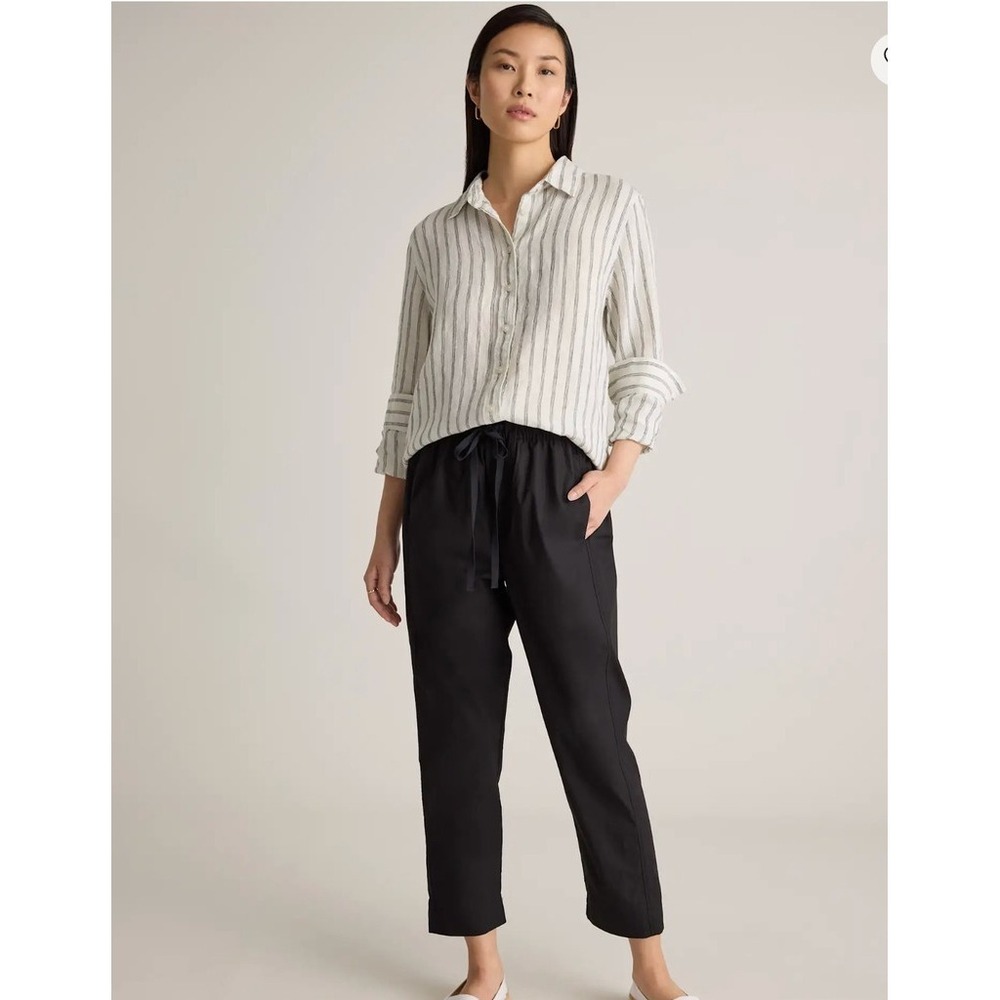Quince 100% organic cotton poplin Pull-On Pants Womens XS Black Straight Elastic